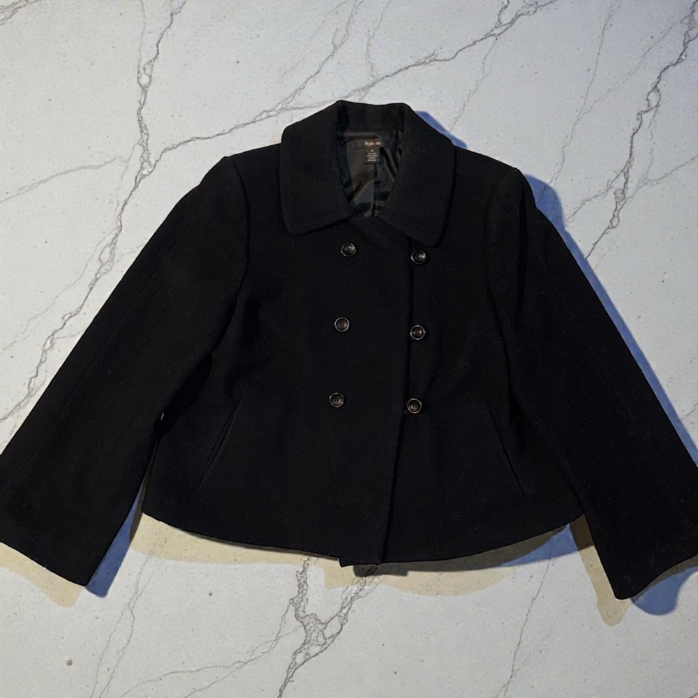 Style & Co. Women's Black Double-Breasted Pea Coat - Picture 2 of 5